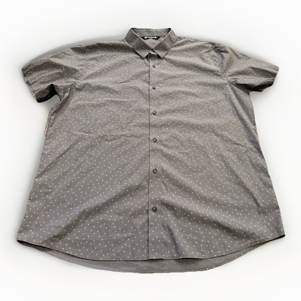 Travis Mathew Mens Gray Micro Print Button Up Short Sleeve Golf Shirt Size XXL